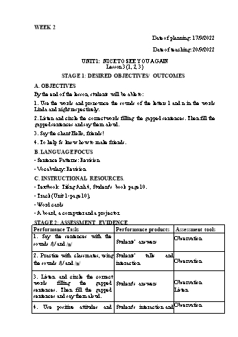 Kế hoạch bài dạy Tiếng Anh Lớp 4 - Tuần 2 - Năm học 2022-2023 - Trần Thị Hương