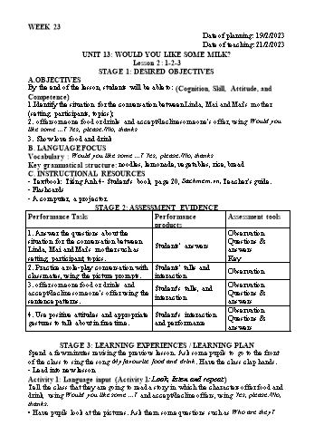 Kế hoạch bài dạy Tiếng Anh Lớp 4 - Tuần 23 - Năm học 2022-2023 - Trần Thị Hương