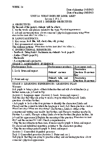 Kế hoạch bài dạy Tiếng Anh Lớp 4 - Tuần 24 - Năm học 2022-2023 - Trần Thị Hương