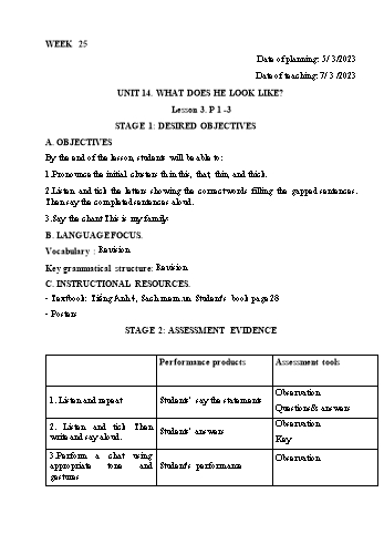 Kế hoạch bài dạy Tiếng Anh Lớp 4 - Tuần 25 - Năm học 2022-2023 - Trần Thị Hương
