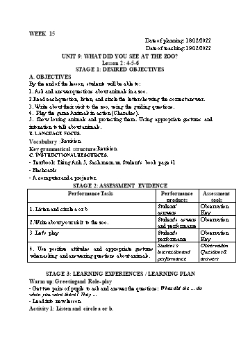 Kế hoạch bài dạy Tiếng Anh Lớp 5 - Tuần 15 - Năm học 2022-2023 - Trần Thị Hương
