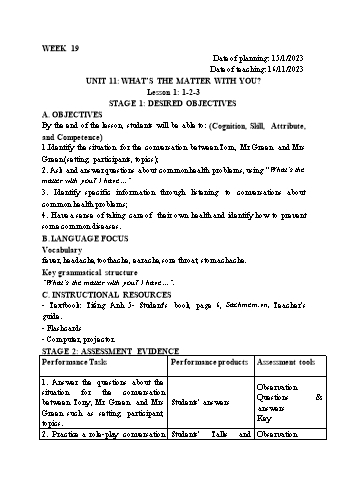 Kế hoạch bài dạy Tiếng Anh Lớp 5 - Tuần 19 - Năm học 2022-2023 - Trần Thị Hương