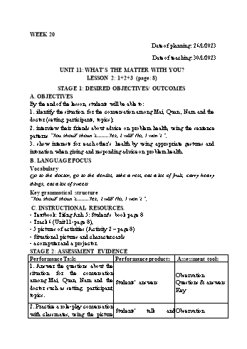Kế hoạch bài dạy Tiếng Anh Lớp 5 - Tuần 20 - Năm học 2022-2023 - Trần Thị Hương