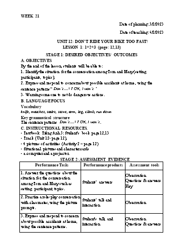 Kế hoạch bài dạy Tiếng Anh Lớp 5 - Tuần 21 - Năm học 2022-2023 - Trần Thị Hương