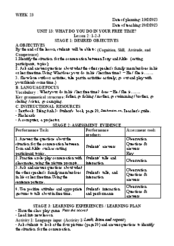 Kế hoạch bài dạy Tiếng Anh Lớp 5 - Tuần 23 - Năm học 2022-2023 - Trần Thị Hương