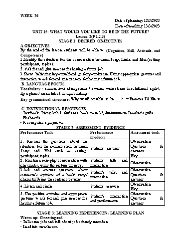 Kế hoạch bài dạy Tiếng Anh Lớp 5 - Tuần 26 - Năm học 2022-2023 - Trần Thị Hương