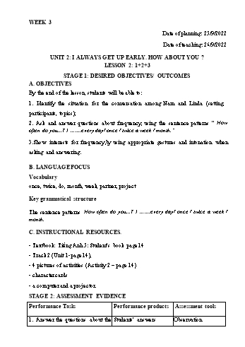 Kế hoạch bài dạy Tiếng Anh Lớp 5 - Tuần 3 - Năm học 2022-2023 - Trần Thị Hương