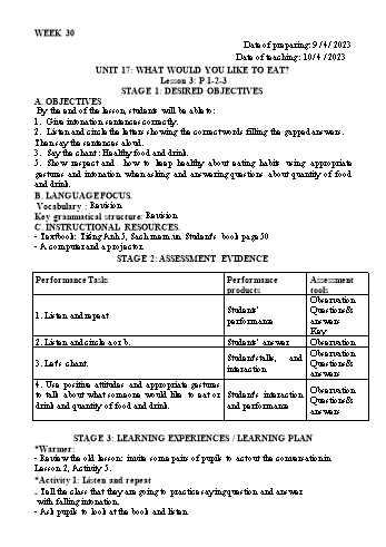 Kế hoạch bài dạy Tiếng Anh Lớp 5 - Tuần 30 - Năm học 2022-2023 - Trần Thị Hương