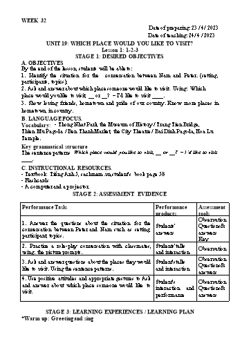 Kế hoạch bài dạy Tiếng Anh Lớp 5 - Tuần 32 - Năm học 2022-2023 - Trần Thị Hương