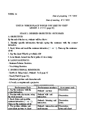 Kế hoạch bài dạy Tiếng Anh Lớp 5 - Tuần 34 - Năm học 2022-2023 - Trần Thị Hương