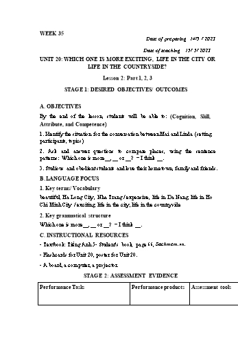 Kế hoạch bài dạy Tiếng Anh Lớp 5 - Tuần 35 - Năm học 2022-2023 - Trần Thị Hương