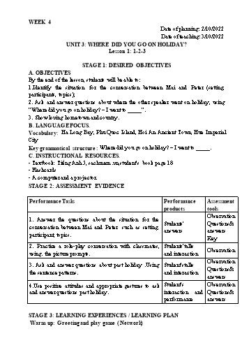 Kế hoạch bài dạy Tiếng Anh Lớp 5 - Tuần 4 - Năm học 2022-2023 - Trần Thị Hương