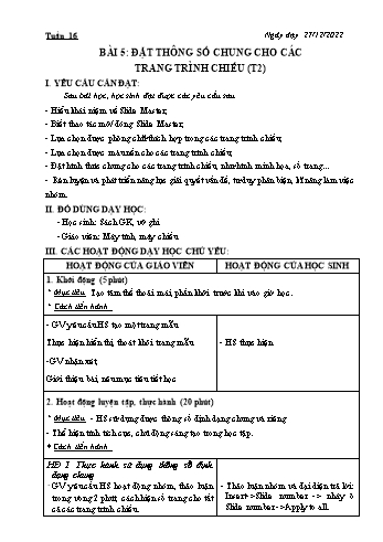 Kế hoạch bài dạy Tin học Lớp 5 - Tuần 16. Bài 5: Đặt thông số chung cho các trang trình chiếu - Năm học 2022-2023 - Đoàn Thị Ngọc Mùi