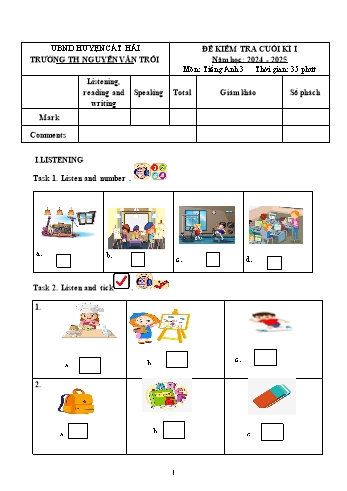 Ma trận + Đề kiểm tra cuối học kì I môn Tiếng Anh Lớp 3 - Năm học 2024-2025 - Trường Tiểu học Nguyễn Văn Trỗi (Có đáp án + File nghe)