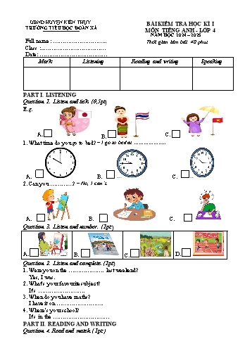 Ma trận + Đề kiểm tra cuối học kì I môn Tiếng Anh Lớp 4 - Năm học 2024-2025 - Trường Tiểu học Đoàn Xá (Có đáp án + File nghe)