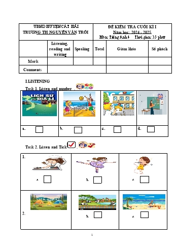 Ma trận + Đề kiểm tra cuối học kì I môn Tiếng Anh Lớp 4 - Năm học 2024-2025 - Trường Tiểu học Nguyễn Văn Trỗi (Có đáp án + File nghe)