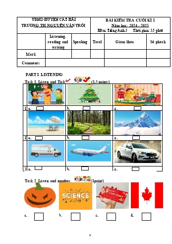 Ma trận + Đề kiểm tra cuối học kì I môn Tiếng Anh Lớp 5 - Năm học 2024-2025 - Trường Tiểu học Nguyễn Văn Trỗi (Có đáp án + File nghe)