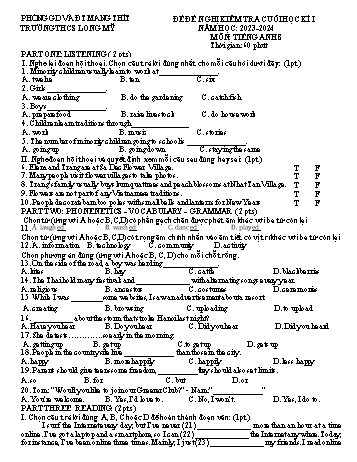 Ma trận + Đề kiểm tra cuối học kỳ I môn Tiếng Anh 8 - Năm học 2023-2024 - Bùi Thị Thúy Nga (Có đáp án + File nghe)