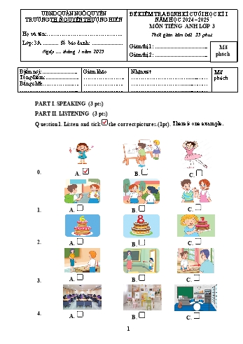 Ma trận + Đề kiểm tra định kì cuối học kì I môn Tiếng Anh Lớp 3 - Năm học 2024-2025 - Trường Tiểu học Nguyễn Thường Hiền (Có đáp án + File nghe)