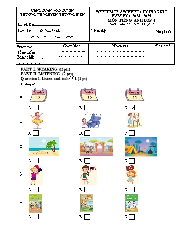 Ma trận + Đề kiểm tra định kì cuối học kì I môn Tiếng Anh Lớp 4 - Năm học 2024-2025 - Trường Tiểu học Nguyễn Thượng Hiền (Có đáp án + File nghe)