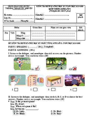 Ma trận + Đề kiểm tra định kì cuối học kì I môn Tiếng Anh Lớp 5 - Năm học 2024-2025 - Trường Tiểu học Nguyễn Khuyến (Có đáp án + File nghe)