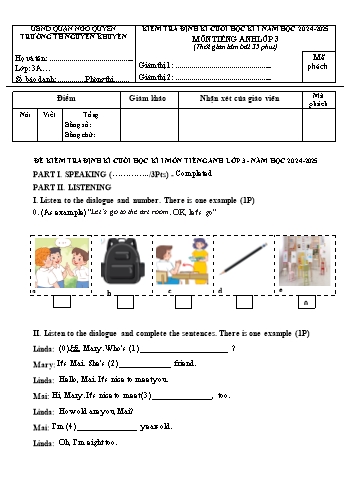 Ma trận + Đề kiểm tra định kì cuối học kì I môn Tiếng Anh Lớp 3 - Năm học 2024-2025 - Trường Tiểu học Nguyễn Khuyến (Có đáp án + File nghe)