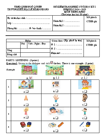 Ma trận + Đề kiểm tra định kì cuối học kì I môn Tiếng Anh Lớp 3 - Năm học 2024-2025 - Trường Tiểu học Lê Hồng Phong (Có đáp án + File nghe)