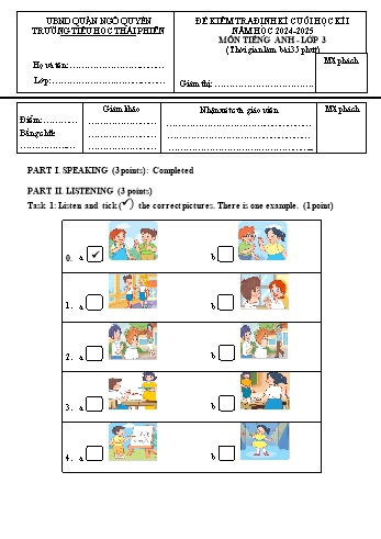 Ma trận + Đề kiểm tra định kì cuối học kì I môn Tiếng Anh Lớp 3 - Năm học 2024-2025 - Trường Tiểu học Thái Phiên (Có đáp án + File Nghe)