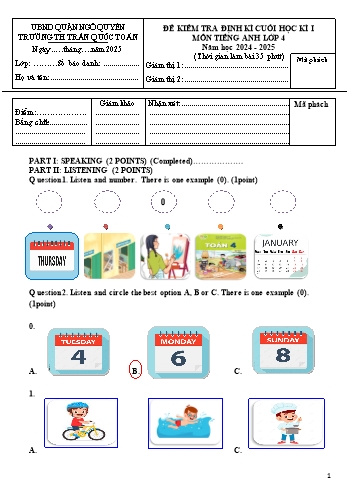 Ma trận + Đề kiểm tra định kì cuối học kì I môn Tiếng Anh Lớp 4 - Năm học 2024-2025 - Trường Tiểu học Trần Quốc Toản (Có đáp án + File nghe)