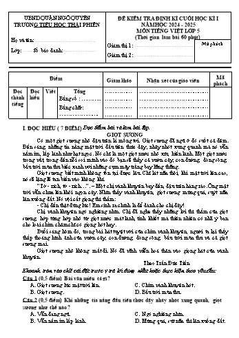 Ma trận + Đề kiểm tra định kì cuối học kì I môn Tiếng Việt Lớp 5 - Năm học 2024-2025 - Trường Tiểu học Thái Phiên (Có đáp án + File đọc)