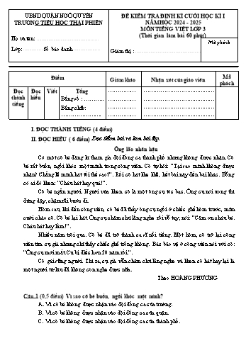 Ma trận + Đề kiểm tra định kì cuối học kì I môn Tiếng Việt Lớp 3 - Năm học 2024-2025 - Trường Tiểu học Thái Phiên (Có đáp án + File đọc)