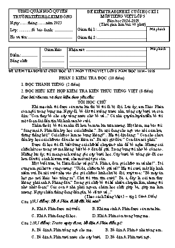 Ma trận + Đề kiểm tra định kì cuối học kỳ I môn Tiếng Việt 5 - Năm học 2024-2025 - Trường Tiểu học Kim Đồng (Có đáp án + File đọc)
