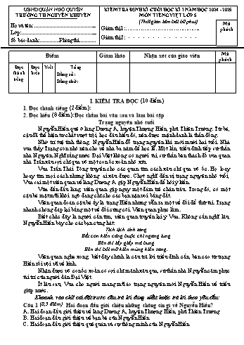 Ma trận + Đề kiểm tra định kì cuối học kỳ I môn Tiếng Việt 5 - Năm học 2024-2025 - Trường Tiểu học Nguyễn Khuyến (Có đáp án + File đọc)