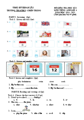 Ma trận + Đề kiểm tra học kì I môn Tiếng Anh Lớp 4 - Năm học 2024-2025 - Trường TH&THCS Chiến Thắng (Có đáp án + File nghe)