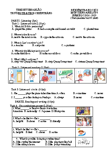 Ma trận + Đề kiểm tra học kì I môn Tiếng Anh Lớp 5 - Năm học 2024-2025 - Trường TH&THCS Chiến Thắng (Có đáp án + File nghe)