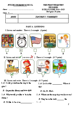 Ma trận + Đề kiểm tra học kỳ I môn Tiếng Anh Lớp 5 - Năm học 2024-2025 - Trường Tiểu học Núi Đèo (Có đáp án + File nghe)