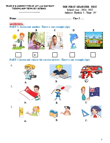 Ma trận + Đề kiểm tra học kỳ I môn Tiếng Anh Lớp 5 - Năm học 2024-2025 - Trường Tiểu học Trường Sơn (Có đáp án + File nghe)