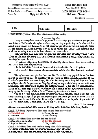 Ma trận + Đề kiểm tra học kỳ I môn Tiếng Việt 4 - Năm học 2024-2025 - Trường Tiểu học Võ Thị Sáu (Có đáp án + File nghe)