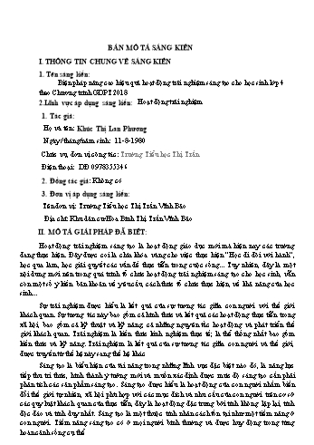 SKKN Biện pháp nâng cao hiệu quả hoạt động trải nghiệm sáng tạo cho học sinh lớp 4 theo Chương trình GDPT 2018