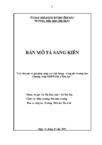 SKKN Cải tiến một số giải pháp nâng cao chất lượng trong nhà trường theo Chương trình GDPT 2018 ở Tiểu học