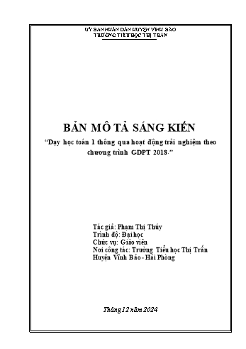 SKKN Dạy học toán 1 thông qua hoạt động trải nghiệm theo chương trình GDPT 2018