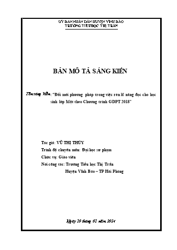 SKKN Đổi mới phương pháp trong việc rèn kĩ năng đọc cho học sinh lớp Một theo Chương trình GDPT 2018