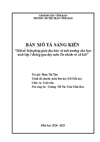 SKKN Một số biện pháp giáo dục bảo vệ môi trường cho học sinh lớp 2 thông qua dạy học môn Tự nhiên và xã hội