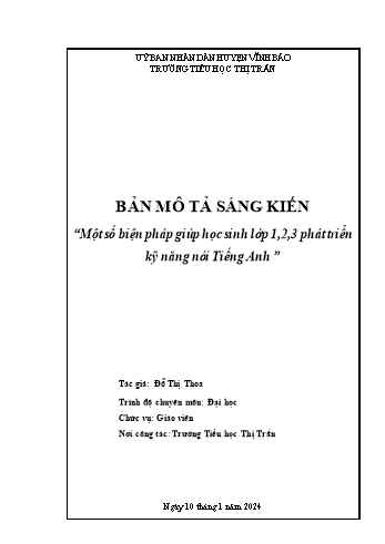 SKKN Một số biện pháp giúp học sinh lớp 1,2,3 phát triển kỹ năng nói Tiếng Anh