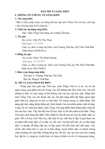 SKKN Một số biện pháp nâng cao hứng thú học tập môn Tiếng Việt cho học sinh lớp 4 theo hướng phát triển năng lực