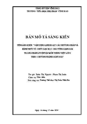SKKN Vận dụng linh hoạt các phương pháp và hình thức tổ chức dạy học cho từng dạng bài trong phần Luyện tập của môn Tiếng Việt lớp 2 theo chương trình GDPT 2018