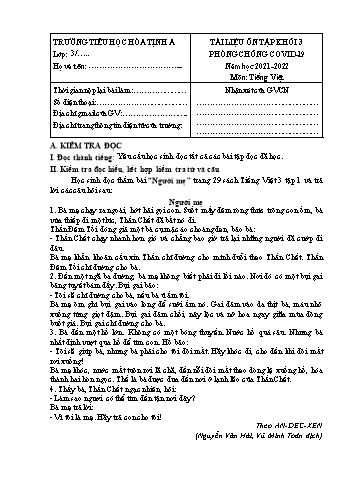 Tài liệu ôn tập Covid 19 Tiếng Việt Khối 3 - Lần 6 - Năm học 2021-2022 - Trường Tiểu học Hòa Tịnh A (Có đáp án)