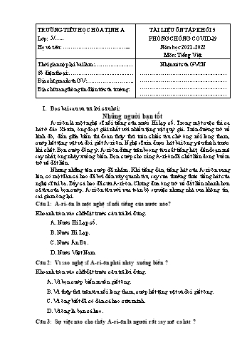 Tài liệu ôn tập Covid 19 Tiếng Việt Khối 5 - Năm học 2021-2022 - Trường Tiểu học Hòa Tịnh A (Có đáp án)