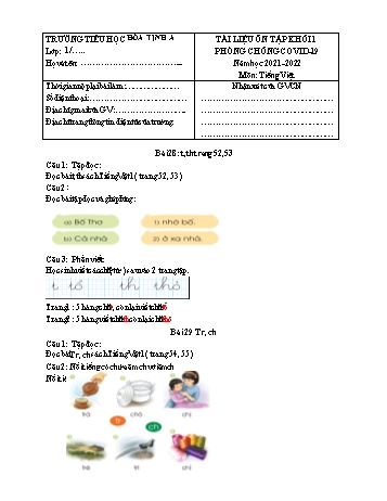 Tài liệu ôn tập Covid 19 Tiếng Việt Lớp 1 - Năm học 2021-2022 - Trường Tiểu học Hòa Tịnh A (Có đáp án)
