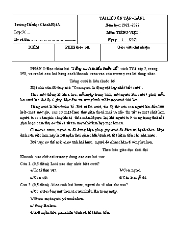 Tài liệu ôn tập Covid 19 Tiếng Việt Lớp 5 - Lần 1 - Năm học 2021-2022 - Trường Tiểu học Chánh Hội A (Có đáp án)